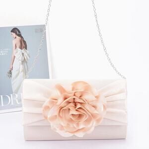 Satin Flower Party Clutch – Ivory Beige